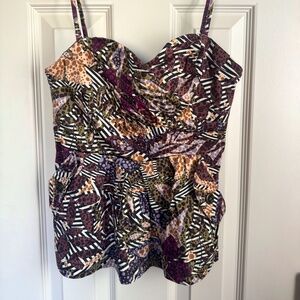 Anthropologie Fei Peplum Top Safari Print Pockets Size 0 Removable Straps
